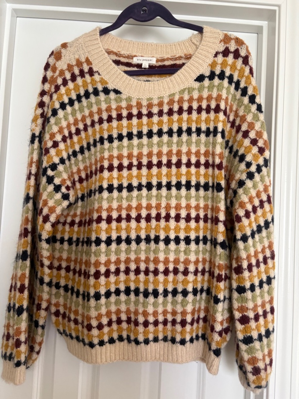 Blu Pepper Cream Multicolor Geometric Crewneck Sweater